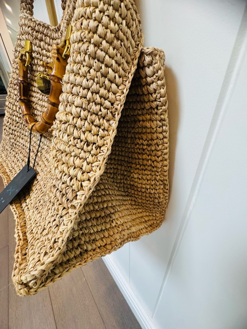 Mme Mink Astrud Tote Woven Straw Shoulder Bag with Bamboo Handle - Natural - Picture 10 of 11